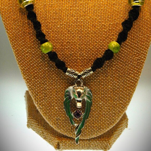 Dynamic Glow in the Dark Green Gothic Wolf on a 19" Black Hemp Handmade Necklace - Picture 2 of 5